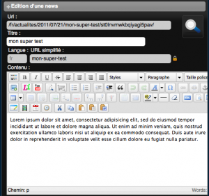 Edition d'une news dans magix cms 2.3.5