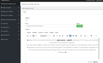 Gestion de la page d'acceuil Gestion de la page d'acceuil