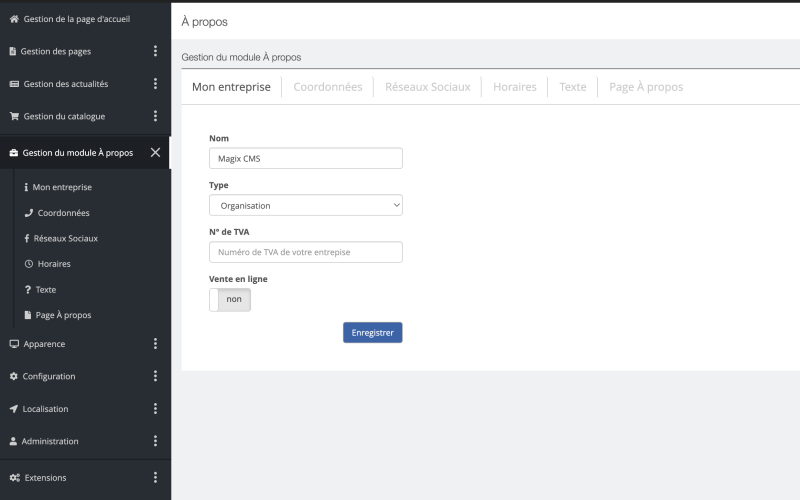 Gestion du module A propos
